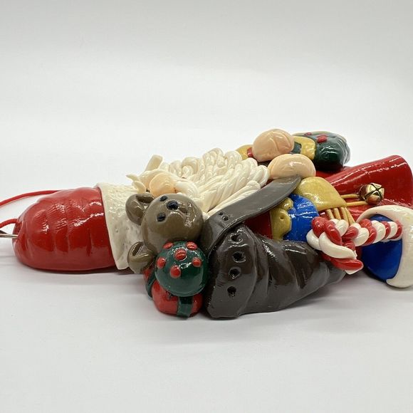 Vintage Santa Claus Christmas Ornament Glazed Clay Dough 5.5” Handmade Detailed - Picture 7 of 12